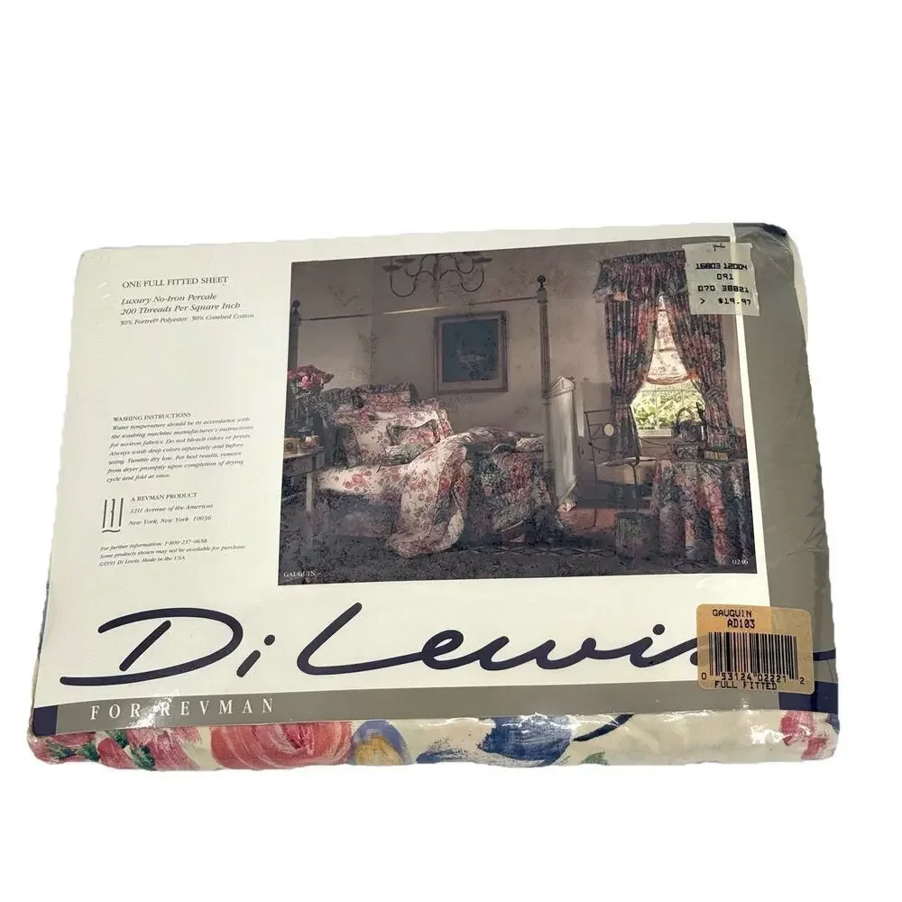 Di Lewis VTG 1991 Watercolor Floral Full Fitted Sheet Percale Country Cottage
